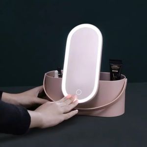 Portable makeup mirror and storage box